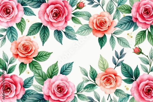 Wallpaper Mural Delicate watercolor roses & leaves, repeat pattern, illustration, flower pattern, pattern Torontodigital.ca