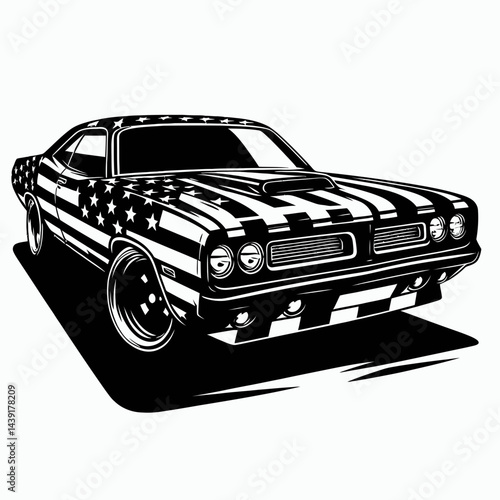 The Muscle Car. Symbol Vector Clip art. Powerful auto a potent vehicle embodying vintage americana performance and thrill.