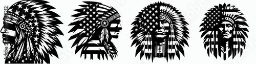 The Native American Chief. Symbol Vector Clip art. Indigenous tribal headman ancestral figure of valor fortitude and ancient lore.