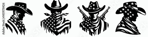 The Cowboy. Symbol Vector Clip art. Western herdsman rural frontier figure rancher riding lifestyle american icon.