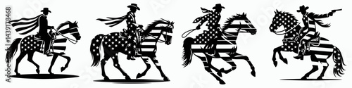 The Cowboy Riding Horse. Symbol Vector Clip art. Rancher astride equine western gear equestrian tradition rural scene adventure.
