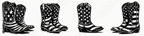 The Cowboy Boots. Symbol Vector Clip art. Rustic footwear western riding gear genuine leather country vogue boot.