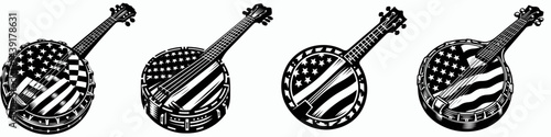 The Banjo. Symbol Vector Clip art. Acoustic music creation twangy stringed instrument for folk & country rhythm.