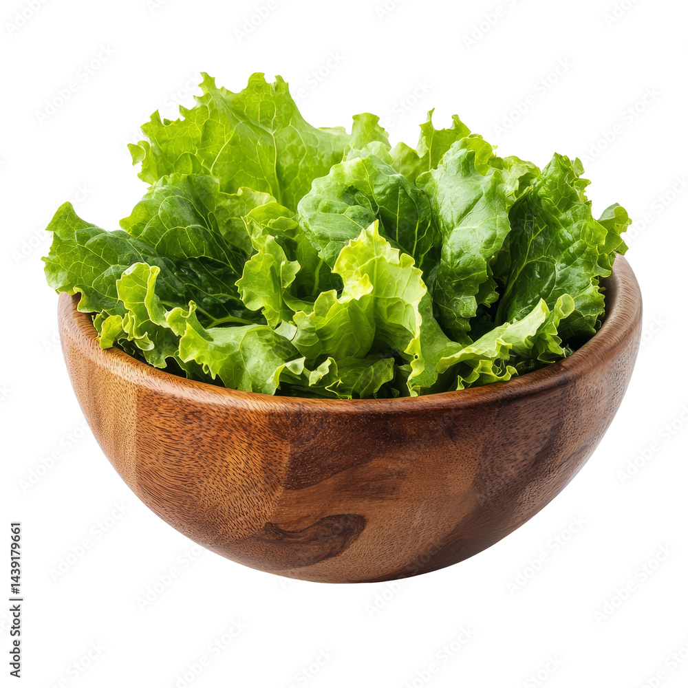 Fresh green lettuce leaves in a wooden bowl isolated on a clean transparent background for healthy eating, Lettuce leaves in wood bowl isolated on transparent background Fresh green lettuce leaves in a wooden bowl isolated on a clean transparent background for healthy eating, Lettuce leaves in wood bowl isolated on transparent background
