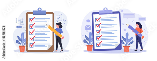 Task Management and Productivity Checklist with Businesswoman