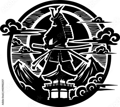 sketch vector illustration silhouette design icon logo symbol painting decoration samurai knight sword cultural and religion classic traditional vintage japan