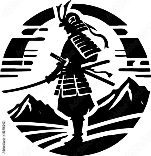 sketch vector illustration silhouette design icon logo symbol painting decoration samurai knight sword cultural and religion classic traditional vintage
