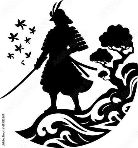 sketch vector illustration silhouette design icon logo symbol painting decoration samurai knight sword cultural and religion classic traditional vintage