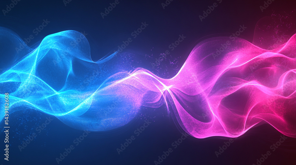 Waves of purple and blue intertwine gracefully, Dark blue abstract background with ultraviolet neon glow, blurry light lines, Abstract sky blue wave background digital art and flowing design. Waves of purple and blue intertwine gracefully, Dark blue abstract background with ultraviolet neon glow, blurry light lines, Abstract sky blue wave background digital art and flowing design.