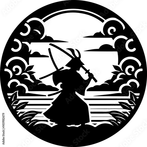 sketch vector illustration silhouette design icon logo symbol painting decoration samurai knight sword cultural and religion classic traditional vintage