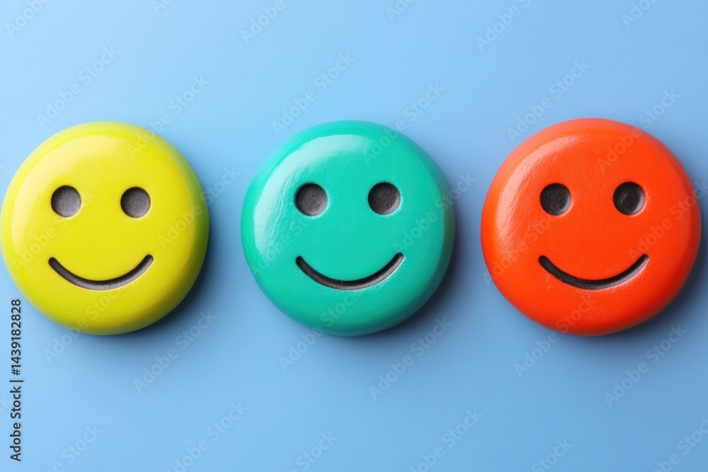 Three Colorful Smiley Faces Arranged In A Row Three Colorful Smiley Faces Arranged In A Row