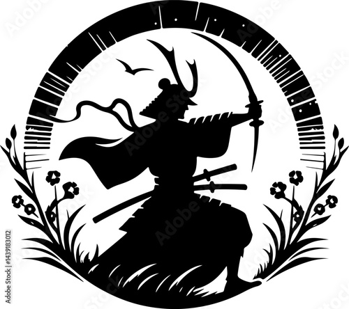 sketch vector illustration silhouette design icon logo symbol painting decoration samurai knight sword cultural and religion classic traditional vintage japan