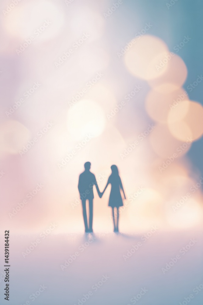Fototapeta premium minimalist scene capturing couple holding hands surrounded by blurred backdrop suggesting valentine day festivity with
