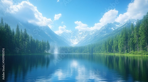 Serene mountain lake landscape