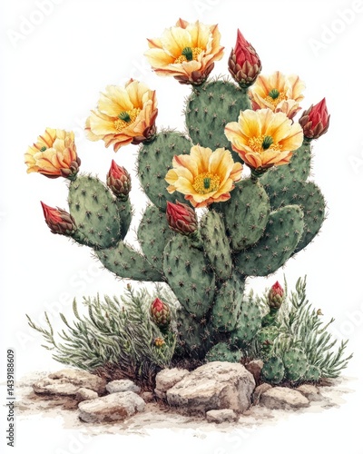 Dark illustration: cactus, white backdrop.