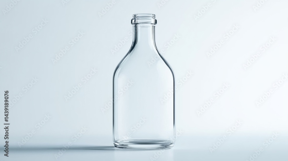 A photorealistic empty glass bottle with a simple design, isolated on a white background. The surface of the bottle is clear and smooth A photorealistic empty glass bottle with a simple design, isolated on a white background. The surface of the bottle is clear and smooth