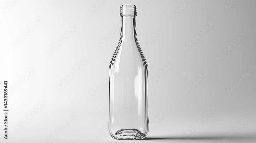 A photorealistic empty glass bottle with no label, isolated on a white background. The bottle has subtle reflections and smooth contours A photorealistic empty glass bottle with no label, isolated on a white background. The bottle has subtle reflections and smooth contours