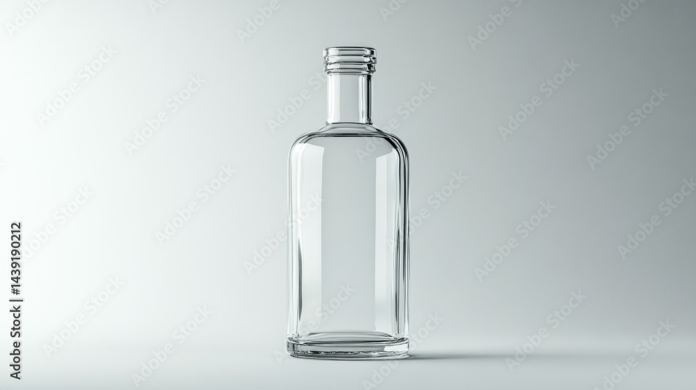 A realistic empty bottle on a white background, showcasing intricate details and slight reflections. The bottle is clean and transparent A realistic empty bottle on a white background, showcasing intricate details and slight reflections. The bottle is clean and transparent