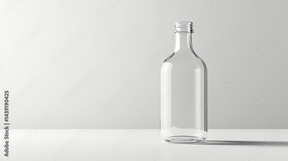 A realistic empty bottle with no contents, isolated on white. The bottle is clear with soft light reflections on its surface A realistic empty bottle with no contents, isolated on white. The bottle is clear with soft light reflections on its surface