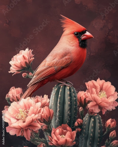 High-definition bird, pink flowers.