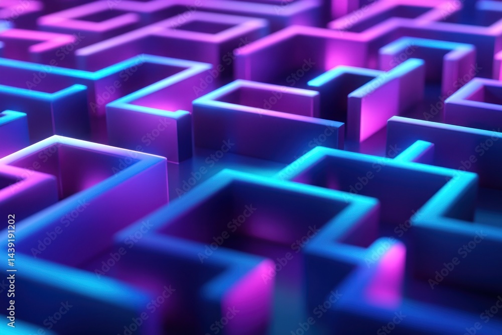 Abstract Neon Maze Purple Blue Pathways Abstract Neon Maze Purple Blue Pathways
