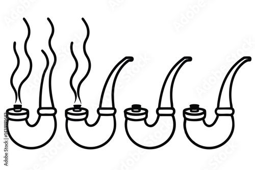 Smoking and Non-Smoking Pipes Vector Illustration, Black Outline Icon Style, Tobacco Silhouette Isolated on White Background.