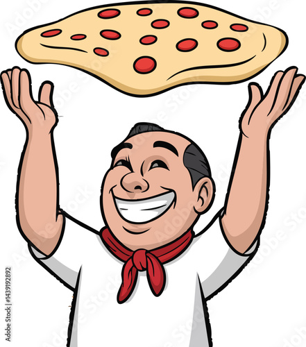 Pizza maker tossing pizza
