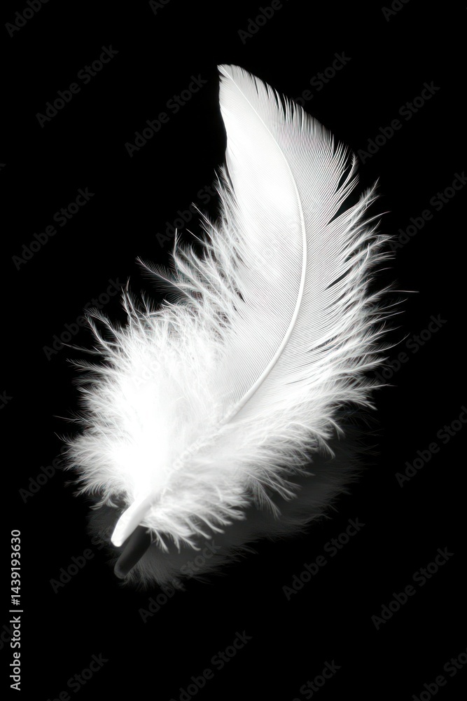 Obraz premium Delicate white feather against black background