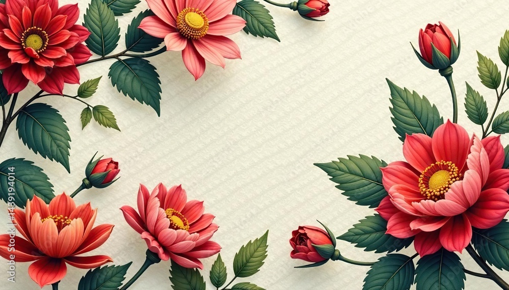 Fototapeta premium Large-scale floral motif, muted tones, textured weave, fabric, pattern