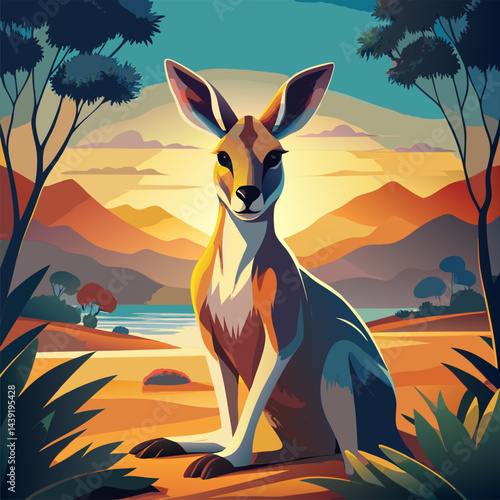 Kangaroo in the Australian Outback at Sunset