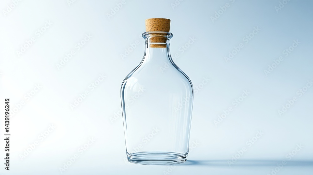 Highly detailed empty bottle with no label, isolated on a pure white background. The surface reflects natural light with photorealistic clarity. Highly detailed empty bottle with no label, isolated on a pure white background. The surface reflects natural light with photorealistic clarity.