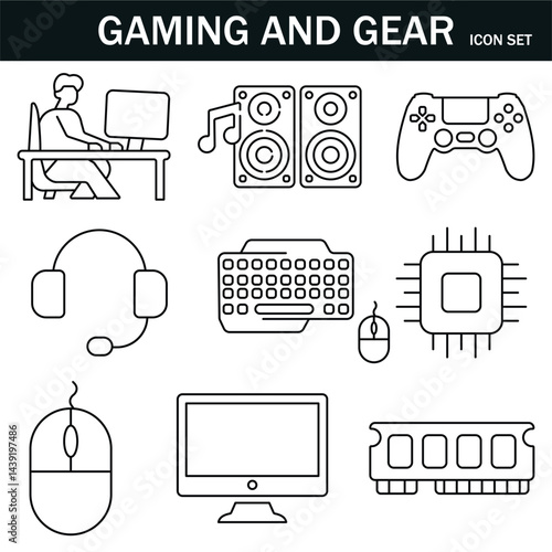 gamer, gaming gear icon set. Linear icon collection. Editable stroke. Vector illustration. EPS 10.