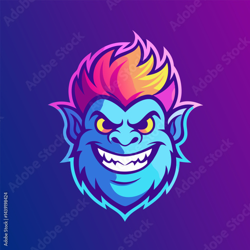 Fiery Blue Monster Character Design. Mascot Logo Illustration