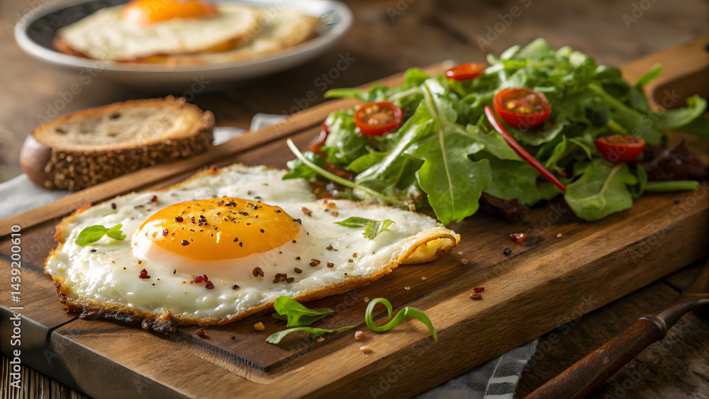 Sunny-Side-Up Eggs with Fresh Salad on Toast Sunny-Side-Up Eggs with Fresh Salad on Toast