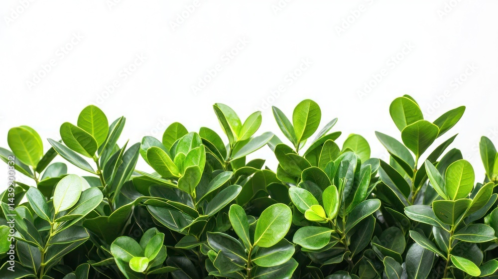 Group of decorative garden bushes with layered leaves and fresh, vibrant green color on a white background. Group of decorative garden bushes with layered leaves and fresh, vibrant green color on a white background.