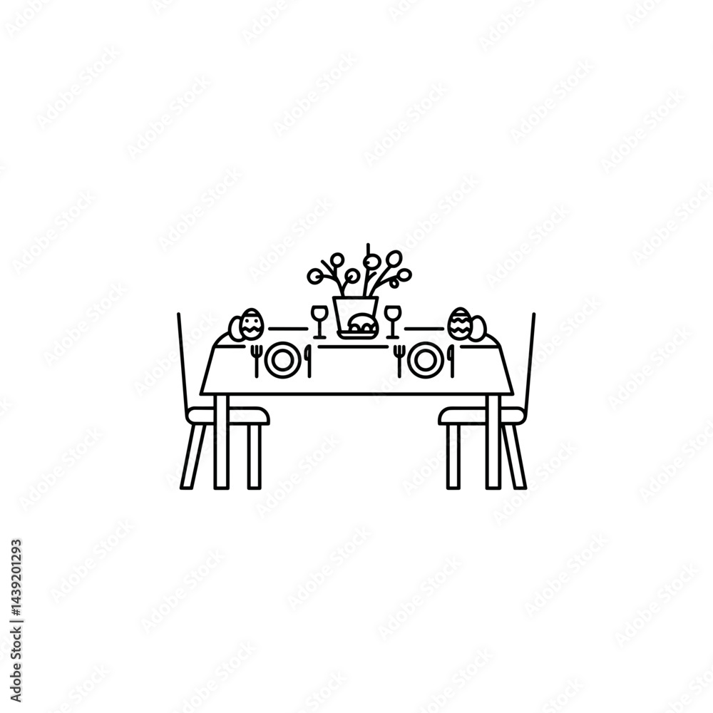 Easter holiday table setting with decorations and dishes Easter holiday table setting with decorations and dishes