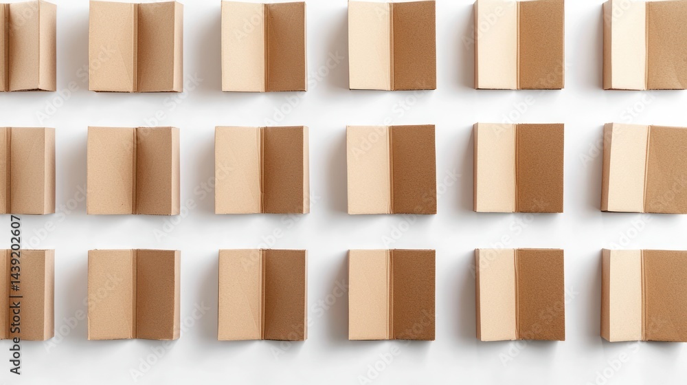 Group of empty folded carton boxes arranged on white background Group of empty folded carton boxes arranged on white background