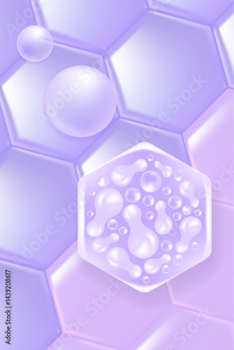 Probiotic and Hyaluronic acid skin solutions ad, purple collagen, and vitamin serum drops with cosmetic advertising background ready to use illustration vector.	