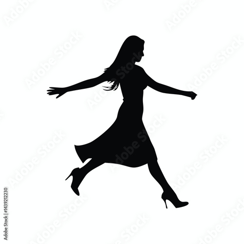 Stylish silhouette of a woman gracefully running.