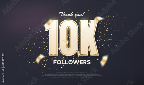 Followers design 10k achievement celebration. unique number with luxury gold