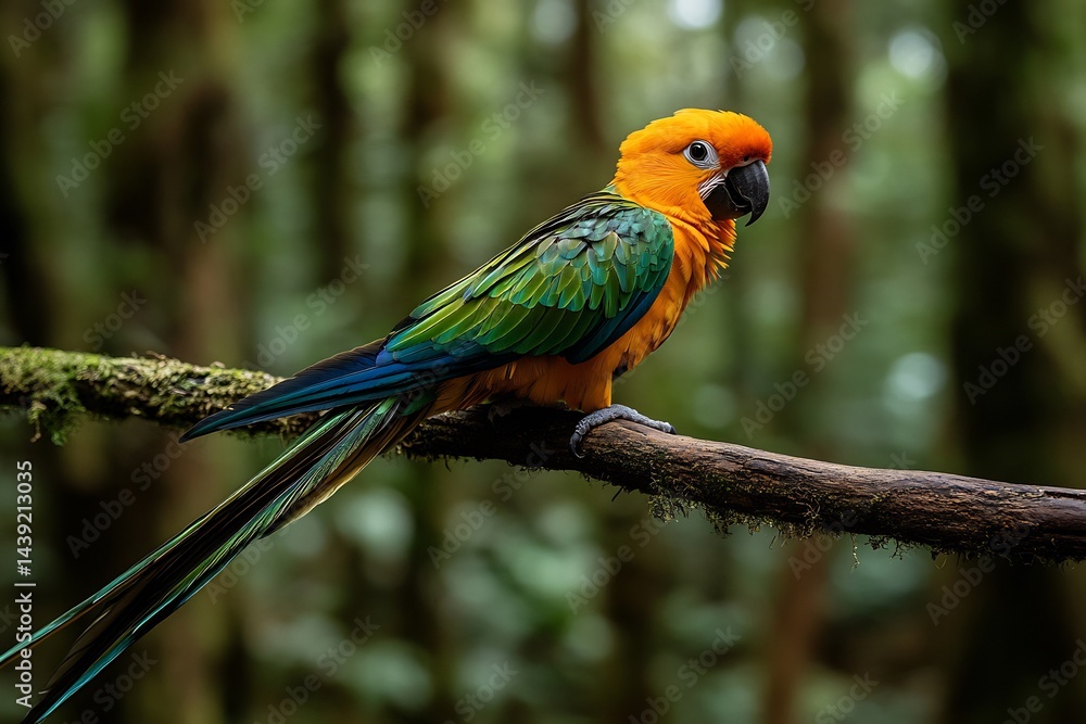 Fototapeta premium exotic parrot species on branch in tropical forest