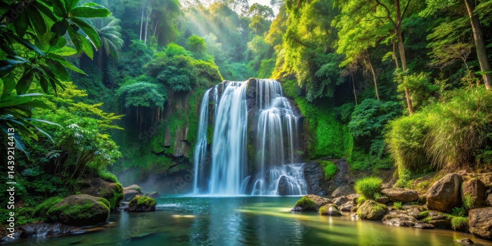 waterfall in dense forest, nature's wonder, jungle atmosphere waterfall in dense forest, nature's wonder, jungle atmosphere