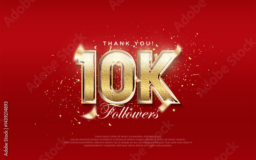 10k Followers Celebration. Number with shiny luxury gold color.