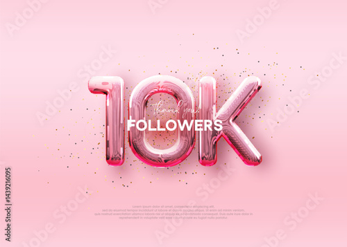 Balloon number 10k followers. luxury pink design for celebration.