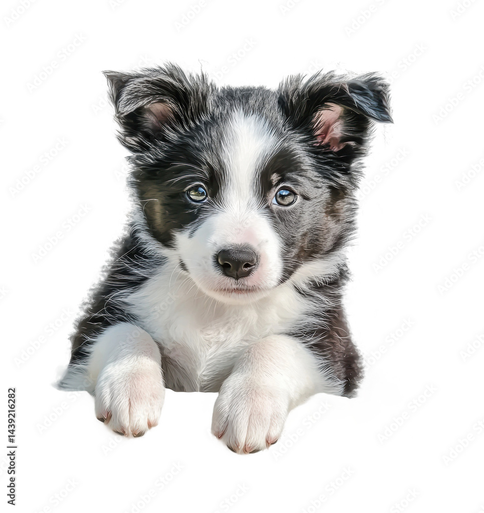 Cute border collie puppy with fluffy coat and alert expression, cut out - stock png. Cute border collie puppy with fluffy coat and alert expression, cut out - stock png.