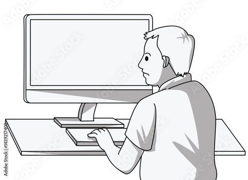 Man Typing on Computer with a Worried Expression