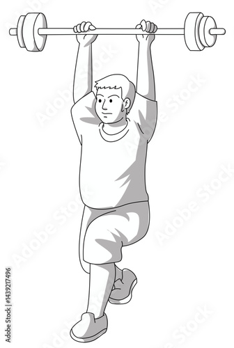 Weightlifter Holding Heavy Barbell Above Head With Great Strain