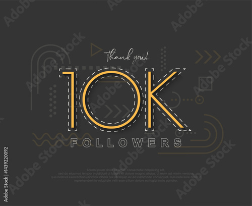 Unique simple 10k followers with numbers and thin lines.