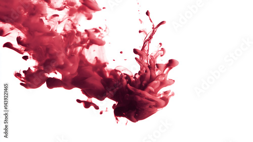 Vibrant abstract image showcases swirling red liquid against white background, creating dynamic and captivating visual experience. fluid motion evokes sense of energy and creativity