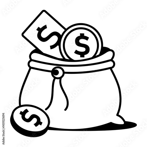 A doodle style icon of a money bag 
